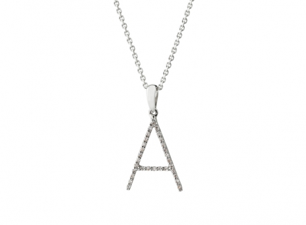 Diamond Letter Necklace 18ct White Gold - A