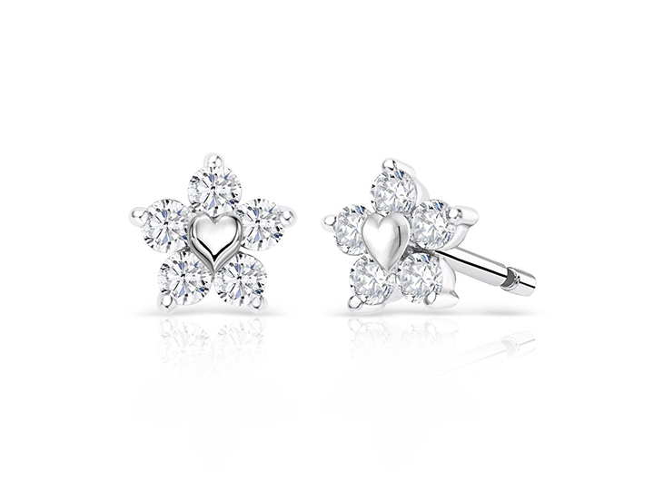 Flower Diamond Stud Earrings 18ct White Gold Babette Wasserman
